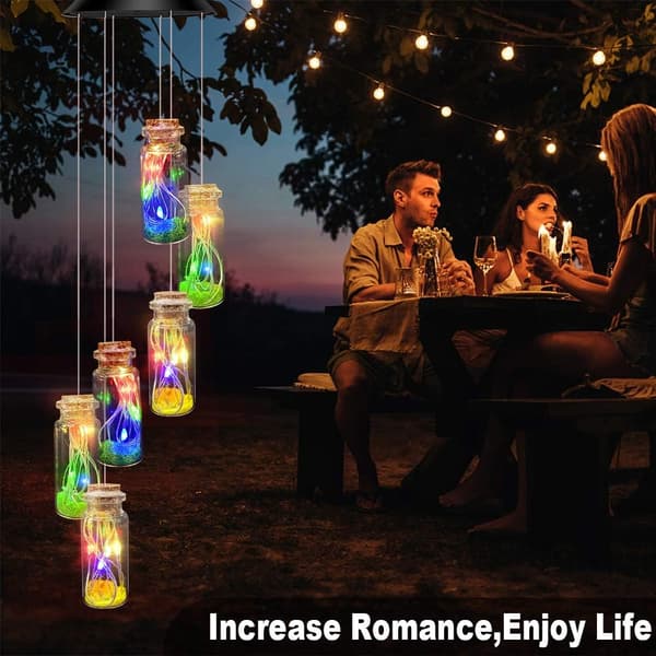 Solar Wind Chime Light - Färgglad önskeflaska Solar Wind Chimes Utomhusdekorationslampor med IP