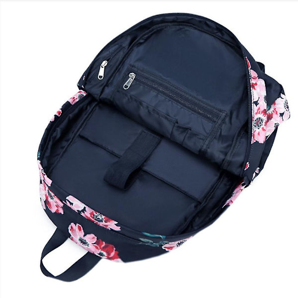 Blomstermønster skolesekk Navy Blue
