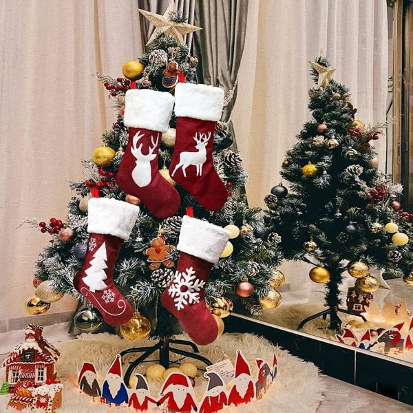 Stor set med 4, 18 tums röd julstrumpa