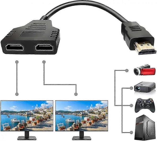 HDMI Splitter Adapter, 1080p HDMI Hann til Dobbel HDMI Hunn