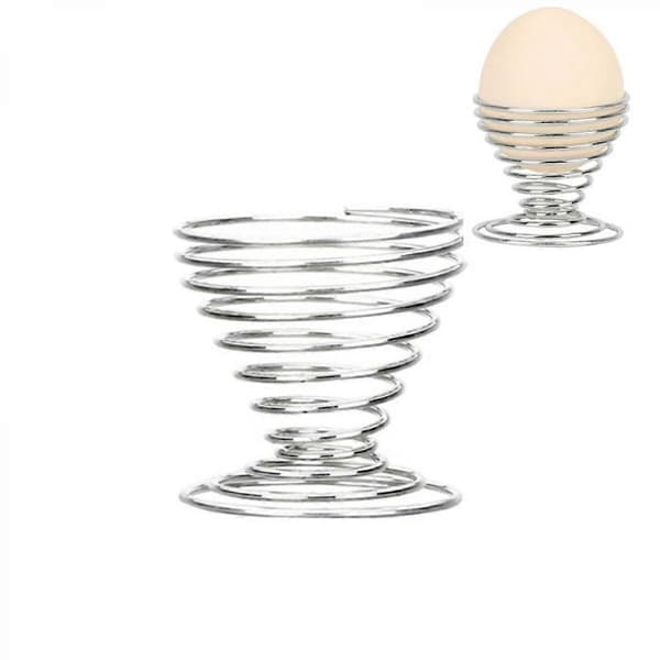 4 st Äggkoppar i rostfritt stål med spiralfjäder, serveringskopp, äggbricka för ägg (silver)