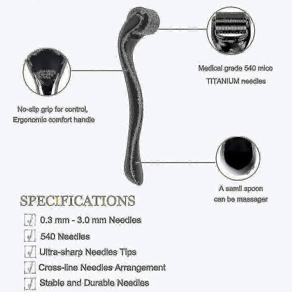 Derma Roller 0.75mm, 540 Titanium Microneedle Roller For Ansikt Rynker Hårtap Strekkmerker Hårvekst Mikro Nåler Profesjonell Microne