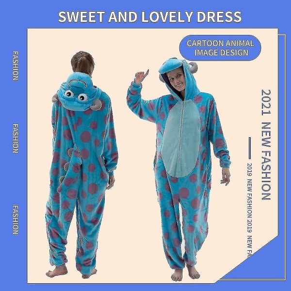 nug Fit Unisex Voksen Onesie Pyjamas, Flanell Cosplay Animal One Piece Halloween kostume overtøj Hjemmetøj Q Mike 105cm Sulley S