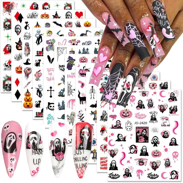 10 ark Halloween Nageldekaler 3D Halloween Skräck Nageldekaler