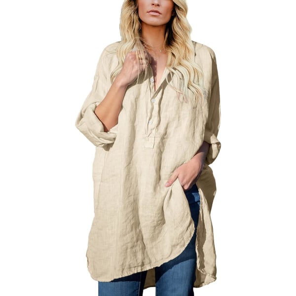 Langermet bluse for damer i oversized lang sommer linskjorte
