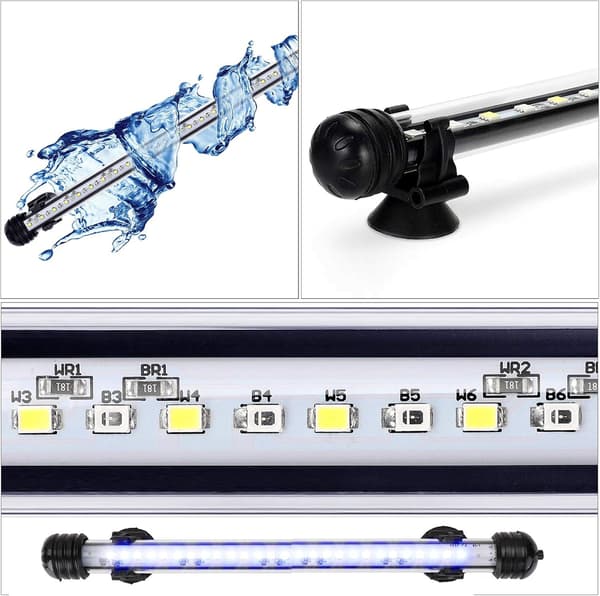 19 cm for akvarium, vanntett og nedsenkbar rørlampe, LED-belysning for akvarium, 2,8W, blå og hvit