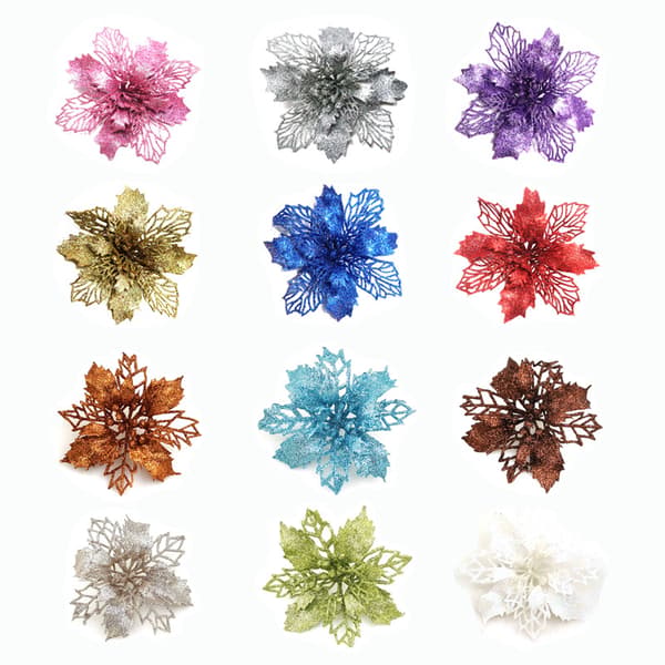 Et sæt med 12 kunstige blomster til juletræer (lilla, 10 cm)