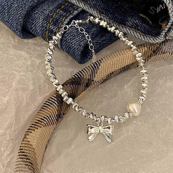 Sløjfe armbånd, S925 Sterling Sølv Niche Design Brudt Sølv Perle Armbånd