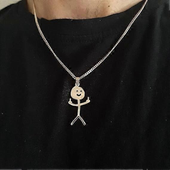Cool sjov doodle halskæde til kvinder mænd, personlig finger rustfrit stål smi