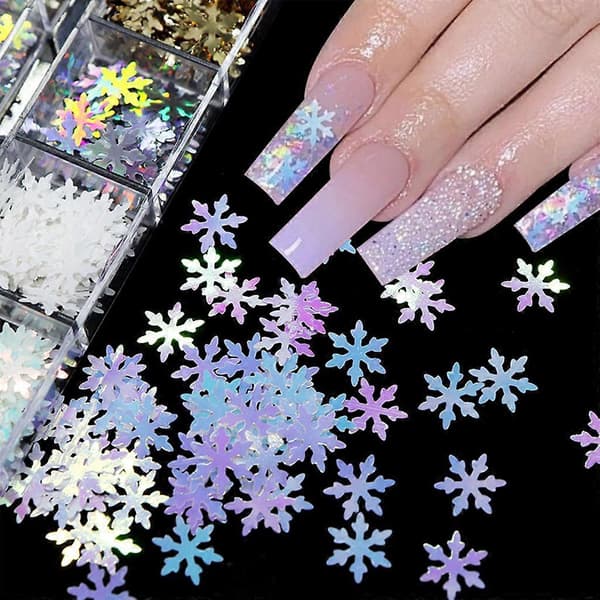 Lumihiutale kynsipaljetit glitter-paljettilastut UV-geelikynsitarrat laser 3D