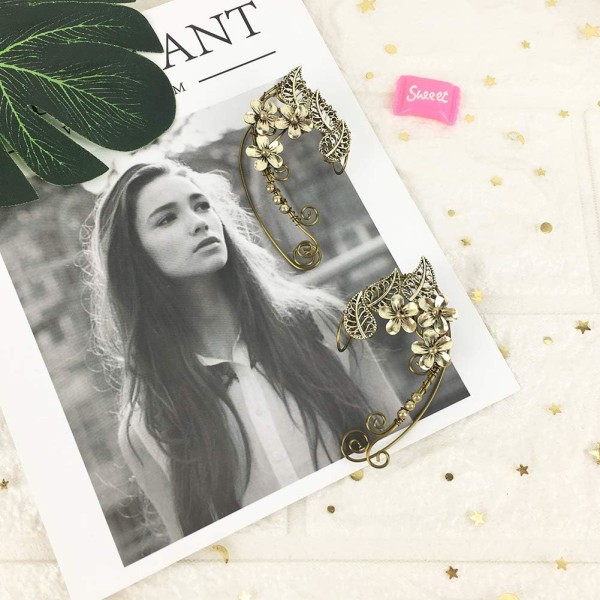Elven Ear Cuffs för kvinnor. Fairy örhängen Handgjorda färgglada blommor