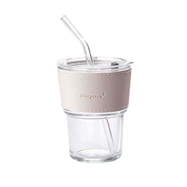Lock och sugrör Transparent Bambu Cup Mjölk Kaffe Mugg Tea Cup Str transparent 400ml