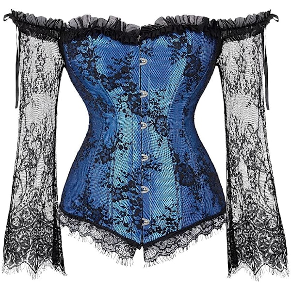 Korsetit naisille Overbust Bustier Top Gothic Sexy Shoulder 8127blue 3XL