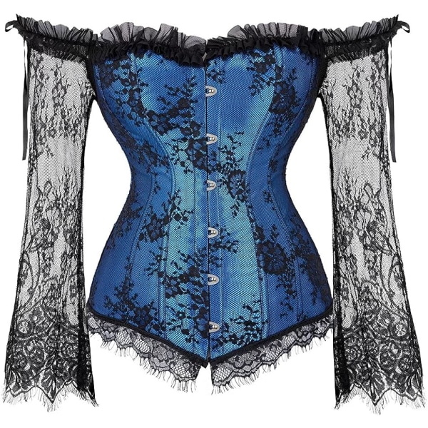 Korsetter for kvinner Overbust Bustier Topp Gotisk Sexy Skulder 8127blue 3XL