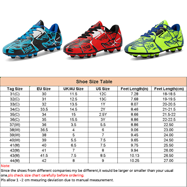 Barn Tonåring Fotbollsskor Spikes Skor Fotboll Träning Sneaker Red 43
