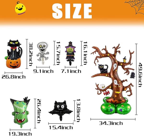 Festlig Halloween Mylar Folie Ballong Set: Pumpkin Witch Skeleton Ghost Bat