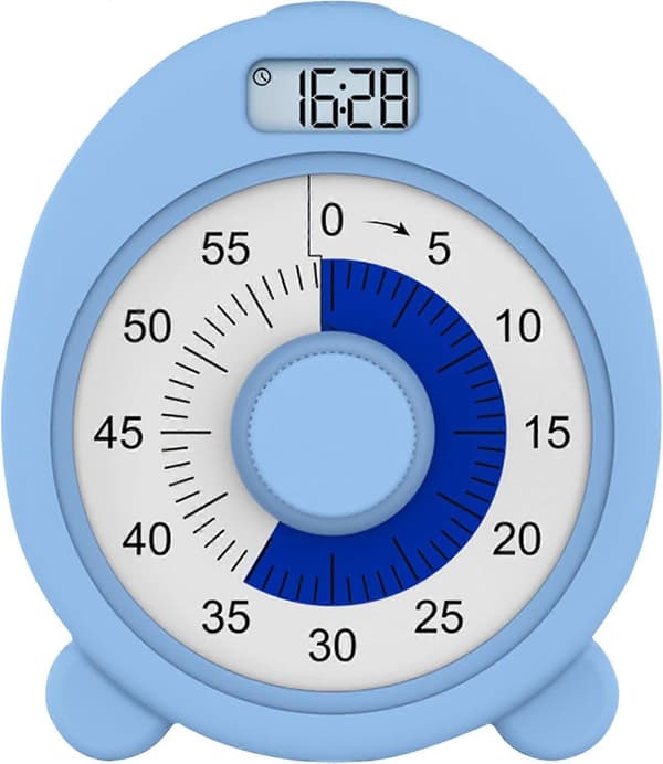 Visuell timer for barn og voksne, klasseromstimer, kjøkkentimer, 60-minutters nedtelling, visuell klokke, oppladbar stillegående studietimer