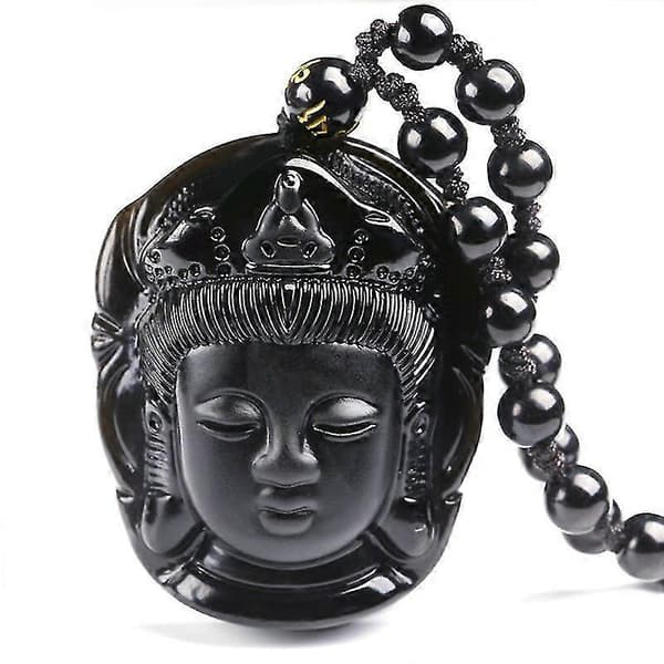 Naturlig Obsidian Anheng Buddha Amitabha Buddha Hode Anheng Halskjede