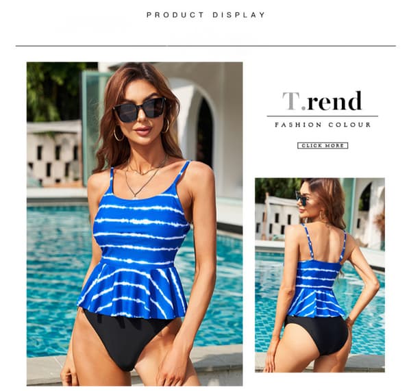 Kvinnor Falbala Bikiniset Grimma hög midja set 2 delar volang magkontroll Peplum Spaghetti StrapTankini,M