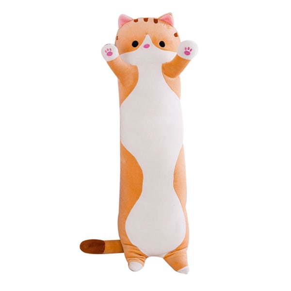 Mjuk sovande katt figur kudde gosedjur docka lång cylindrisk plysch leksak för barn vuxen Brown 90cm
