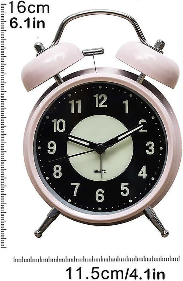 Selvlysende Vekkerklokke Tikkefritt Kvarts Analog Retro Dobbel Klokke