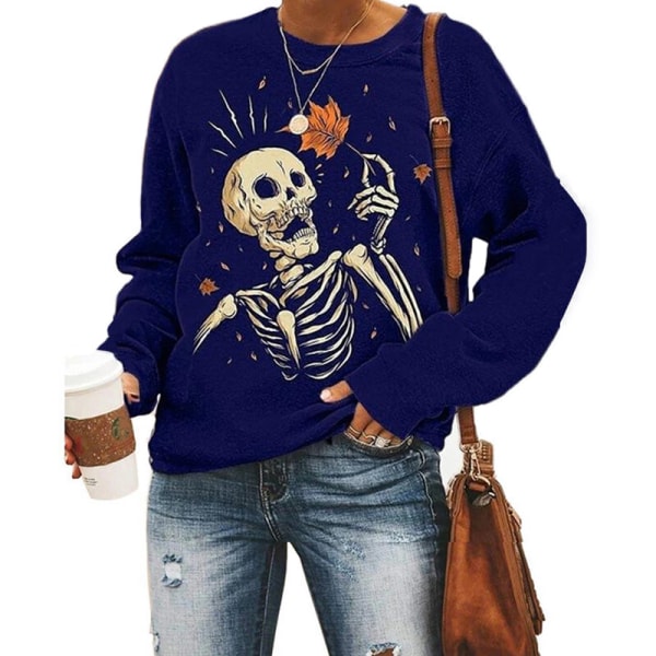 Långärmad Halloween-tröja för damer med rund hals , Baggy Sweatshirt Blue M