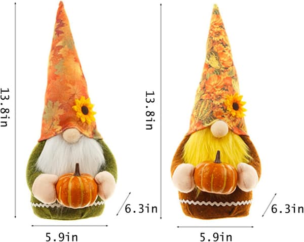 2 stk. høstnisseplysj-dekorasjoner, 35 cm holder gresskar