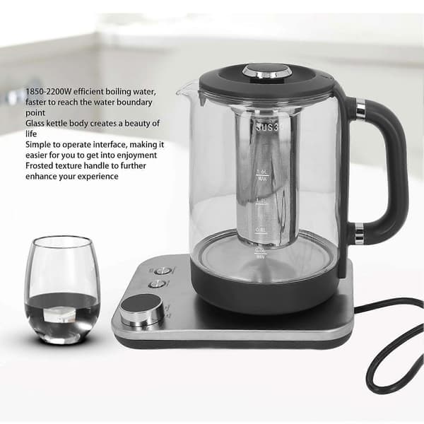 Vandkedel Rustfrit Stål Glas 1.6L Elkedel Automatisk Slukning Tørkogning Forebyggelse til Te Kaffe