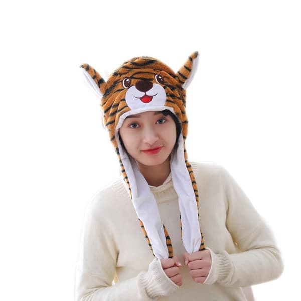 #Tigerhætte med bevægelige ører plys hætte#