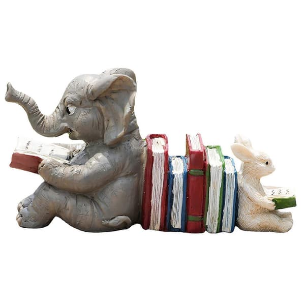 Statue af elefant og kanin, der læser i harpiks, indendørs og udendørs