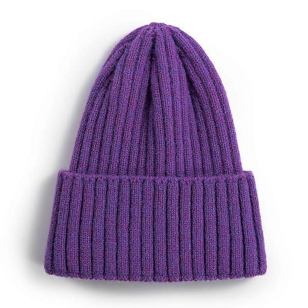 Unisex strikkelue for menn og kvinner, varm vinterlue i kasjmir, for voksne, lilla