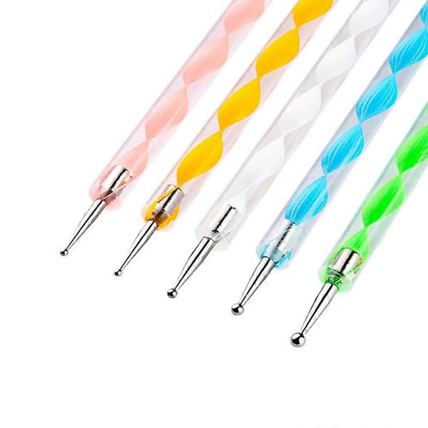 5 stk. Dot Pen Rhinestone Nail Art Dotting Tools Negledesign Marmor Leizing Værktøj til prikker og til marmorering