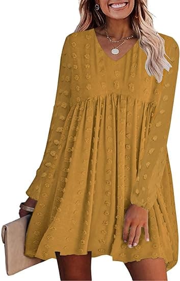 Damklänningar Långärmade Kort Miniklänning V-hals Flowy Casual