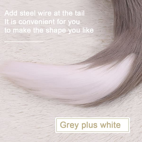 Fuskpäls Katt Räv Varg lurvig svans och öron för Halloween grey White