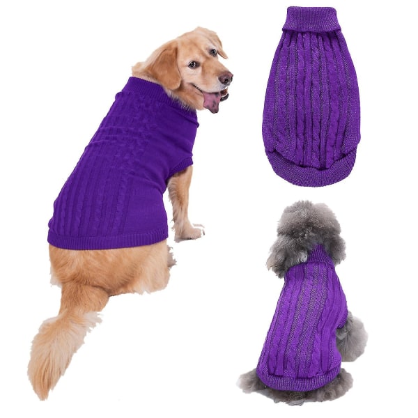 Pet Sweater, Turtleneck Knit Juper Hundtröja Var kappa Söt valp Kattkläder Purple m