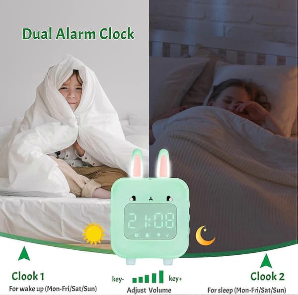 Barnväckarklocka med kanin, digital klocka för barnrum (Grön