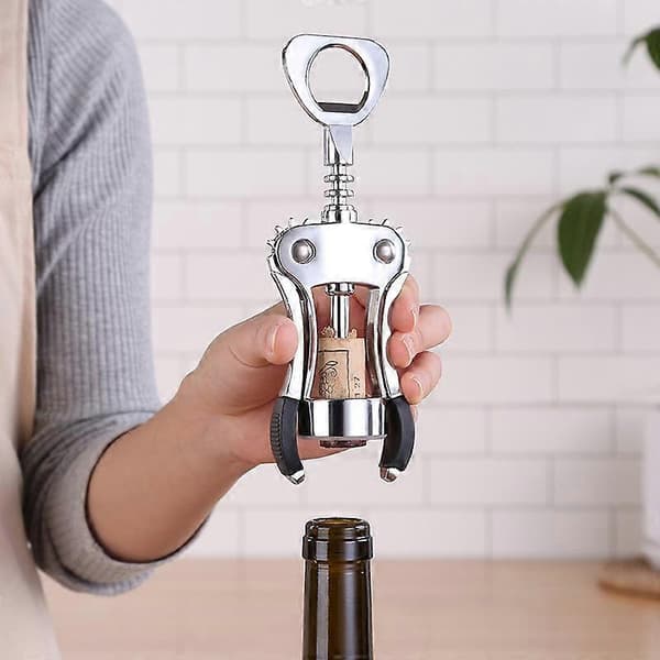 Vingeformet flaskeåbner zinklegering sølv 18,5 cm lang skridsikker