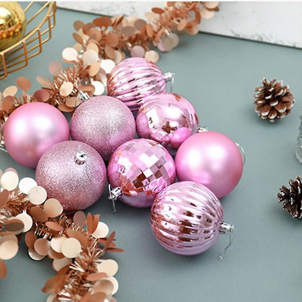34 stycken 4 cm splittringssäker julkulsprydnader för julgransdekor för bröllopsfest (rosa)