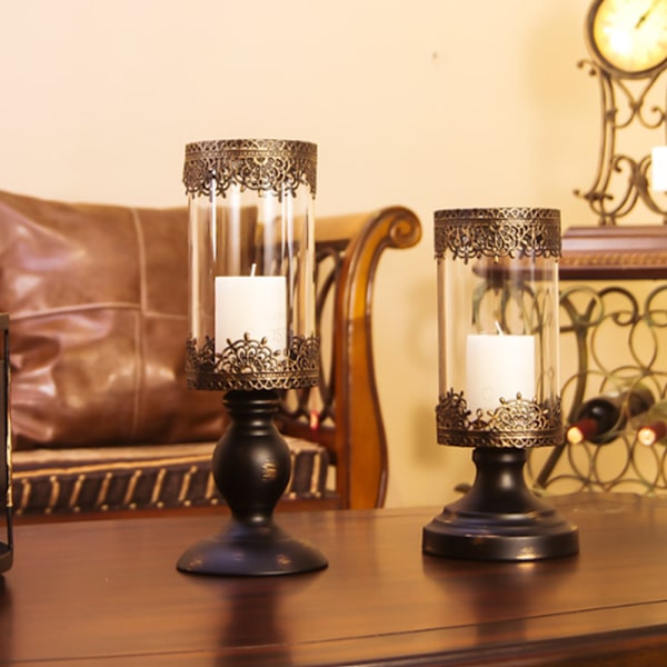 Vintage look mångsidig metallisk blommönster ljushållare black small