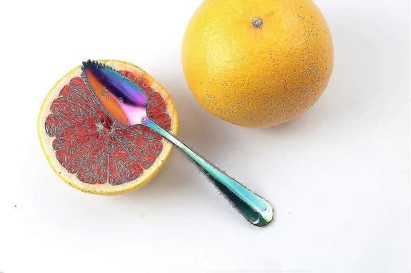 Grapefrugtskeer i rustfrit stål til citrusfrugter, regnbue magisk spejlfinish takkede grapefrugtskeer