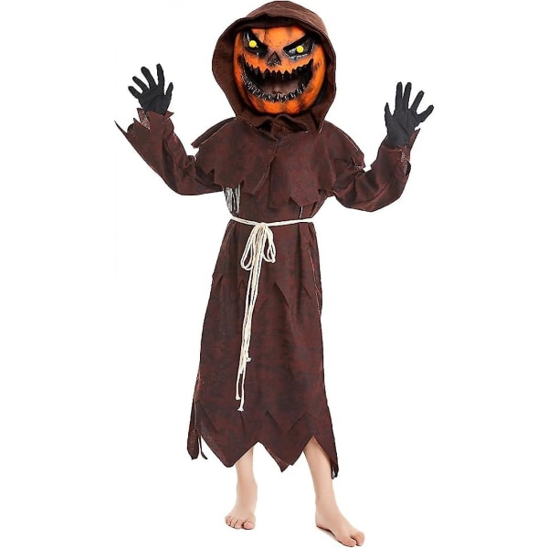 Pumpkin Scarecrow-dräkt, pojk-Halloween-dräkt, Rollspelande Pumpkin Halloween-mask för barn (brun)