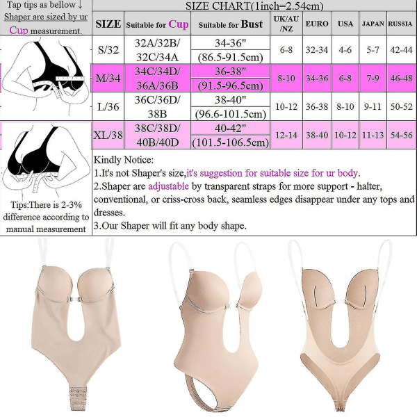 Syvä V-aukkoinen vartalonmuokkaaja naisille Olkaimeton selkäton liivit Bodysuit Shapewear U Plunge Saumaton stringit Beige XL-38