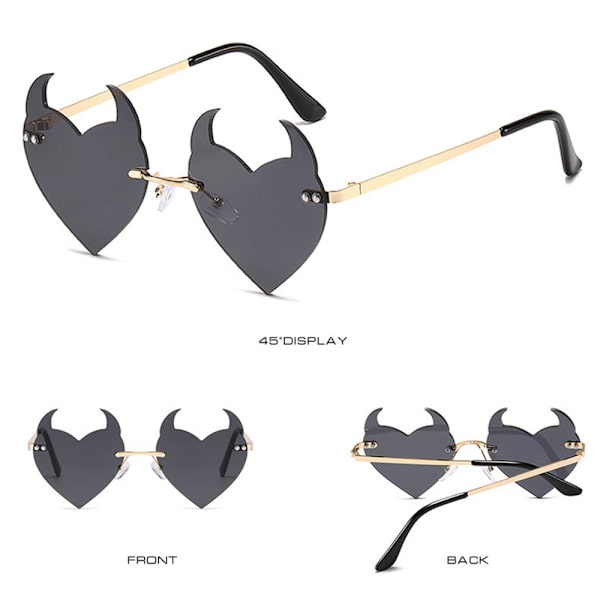 Rammeløse Devil Ear Hjerteform Solbriller Party Halloween Cosplay Briller blue