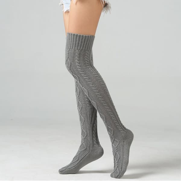#Knæstrømper til kvinder overknee vinterstrikkede strømper#