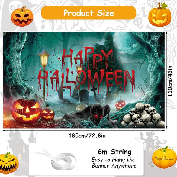 Grønn Halloween bakgrunnsbanner - gresskarflaggermusgravplass