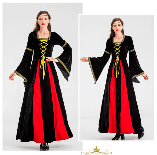 Keskiaikainen renessanssimekko Halloween naisille S black