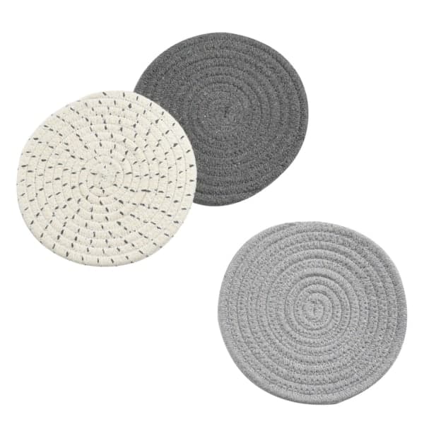 Set Set 100 % ren bomullshållare ( set med 3) varma mattor, skedstöd för matlagning och bakning med diameter 7 tum (grå )