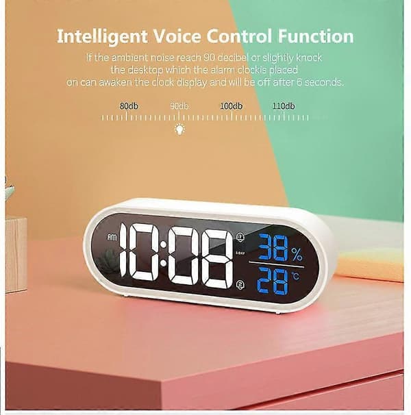 Full HD LED Musikkvekkerklokke Intelligent Stemmekontroll Doble Alarmer med Snooze