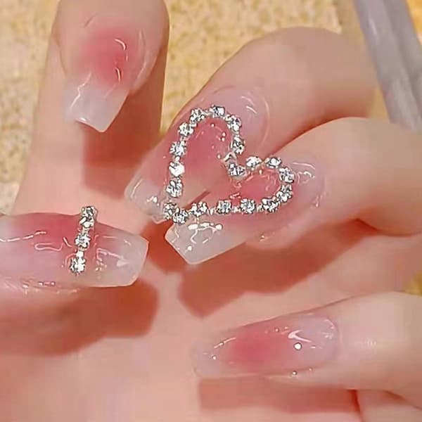 24 Stykker Lyserøde Iskrystaller, Gennemsigtige Diamanter, Kærlighedssammenføjning, Bærende Negle, Lyse Diamanter