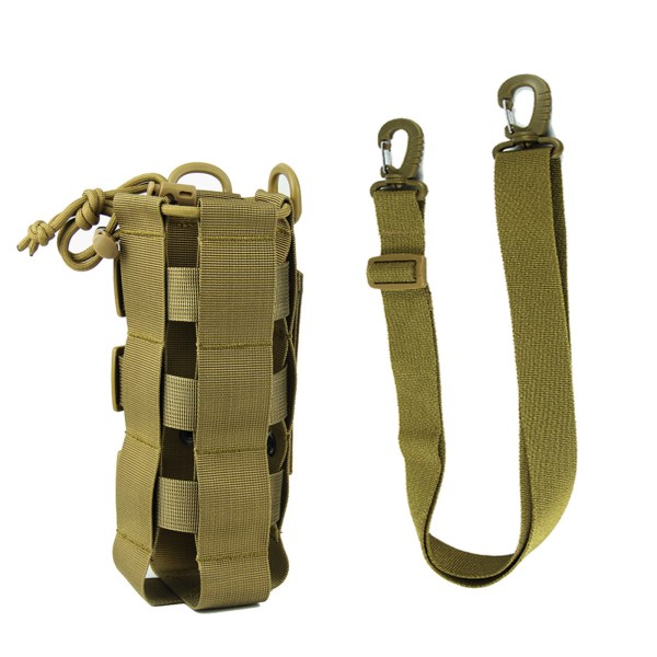 Multifunktionell vattenflaskhållare påse Justerbar vattenkokare med dubbla fatspännen utomhus Brown With Shoulder Strap